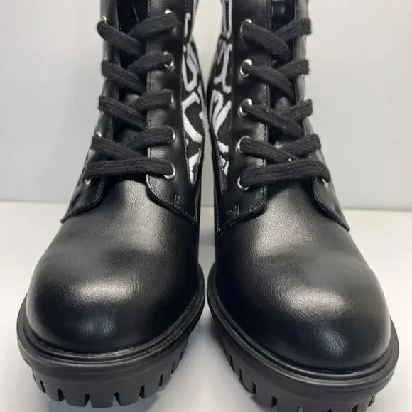 GUESS Ankle Boots Knit Logo Platform Black White WOMENS SIZE 11M - Picture 5 of 8